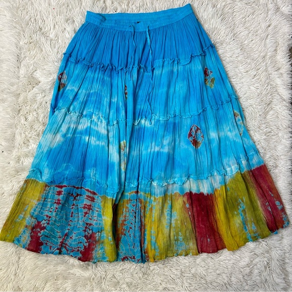◾️Papa Bohemian Tiered Hippie Multicolour Maxi Skirt With Drawstring Waist - Picture 2 of 5